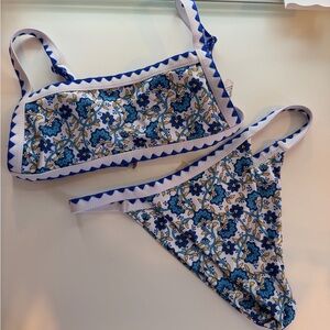 Floral Bikini Set with Blue Accents